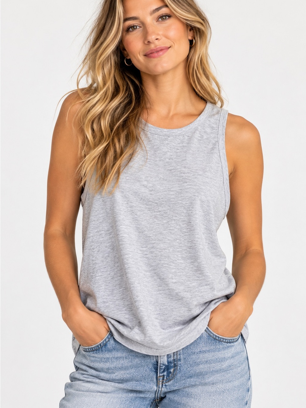 Pact Crewneck Tank Top - Light Heather Gray